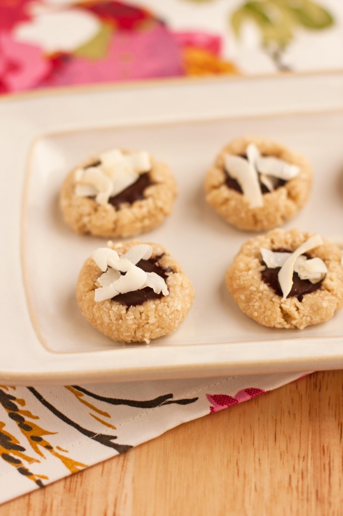 raw coconut chocolate thumbprint cookies1