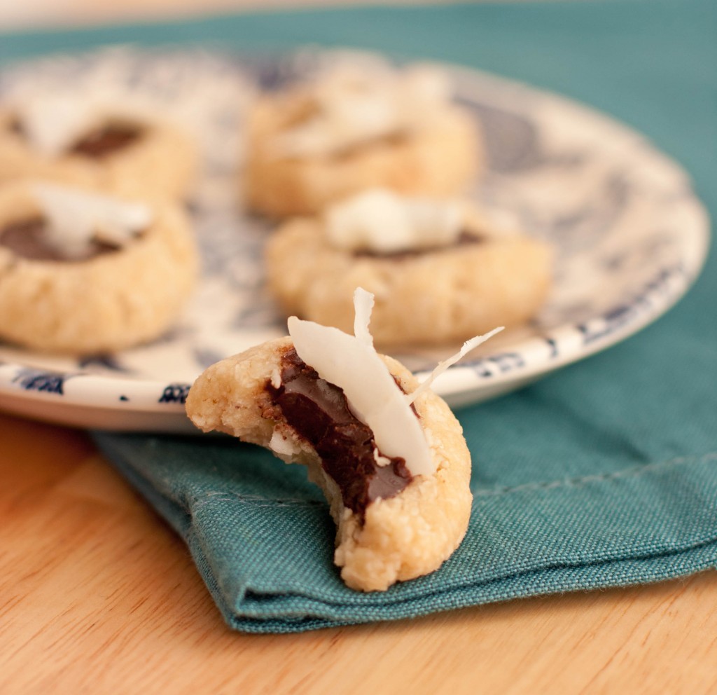 raw coconut chocolate thumbprint cookies2